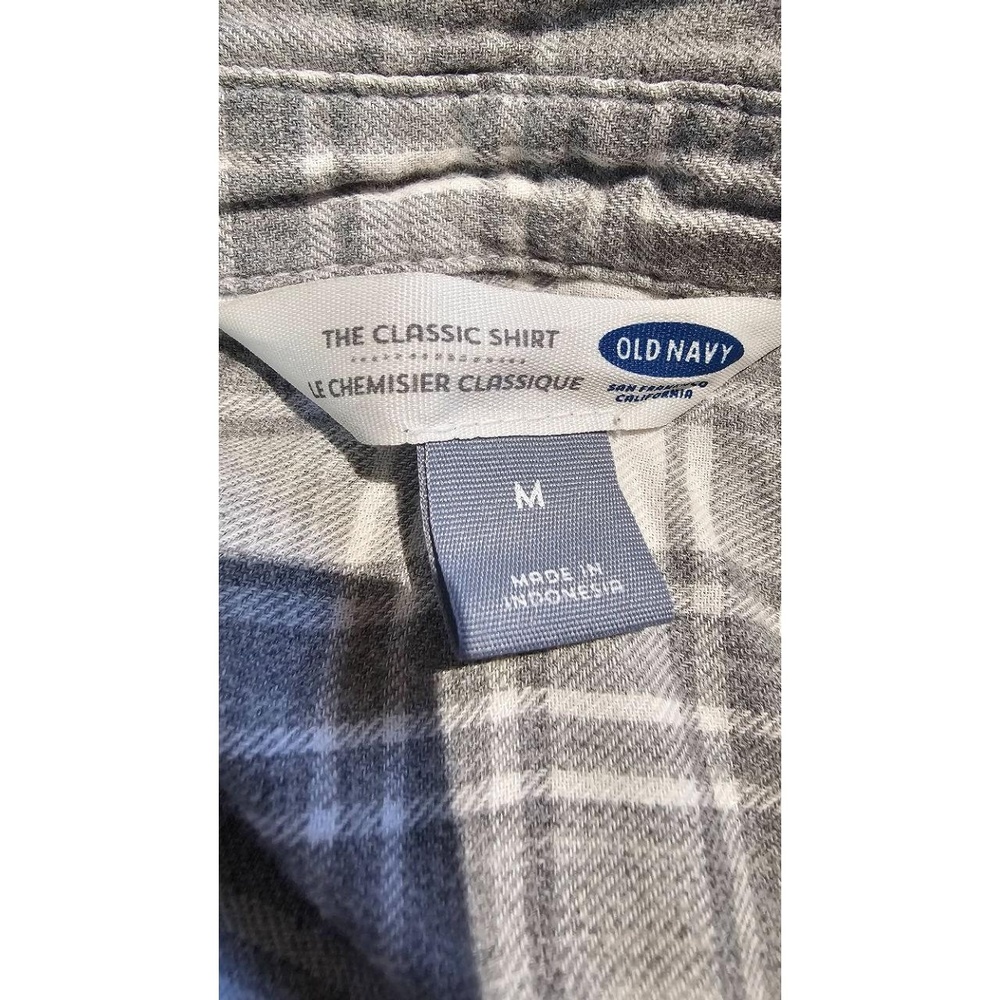 OLD NAVY Womens Classic Shirt Size M Heather Grey/White Plaid Long Sleeve Casual - Picture 5 of 7